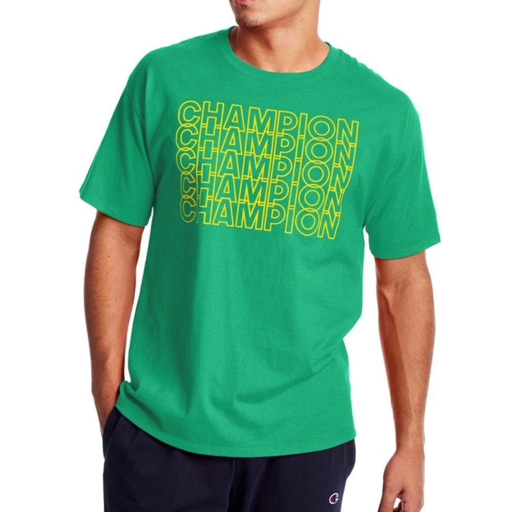 Champion Classic Jersey T-Shirt Repeating Block Logo Tee Mens Size XL